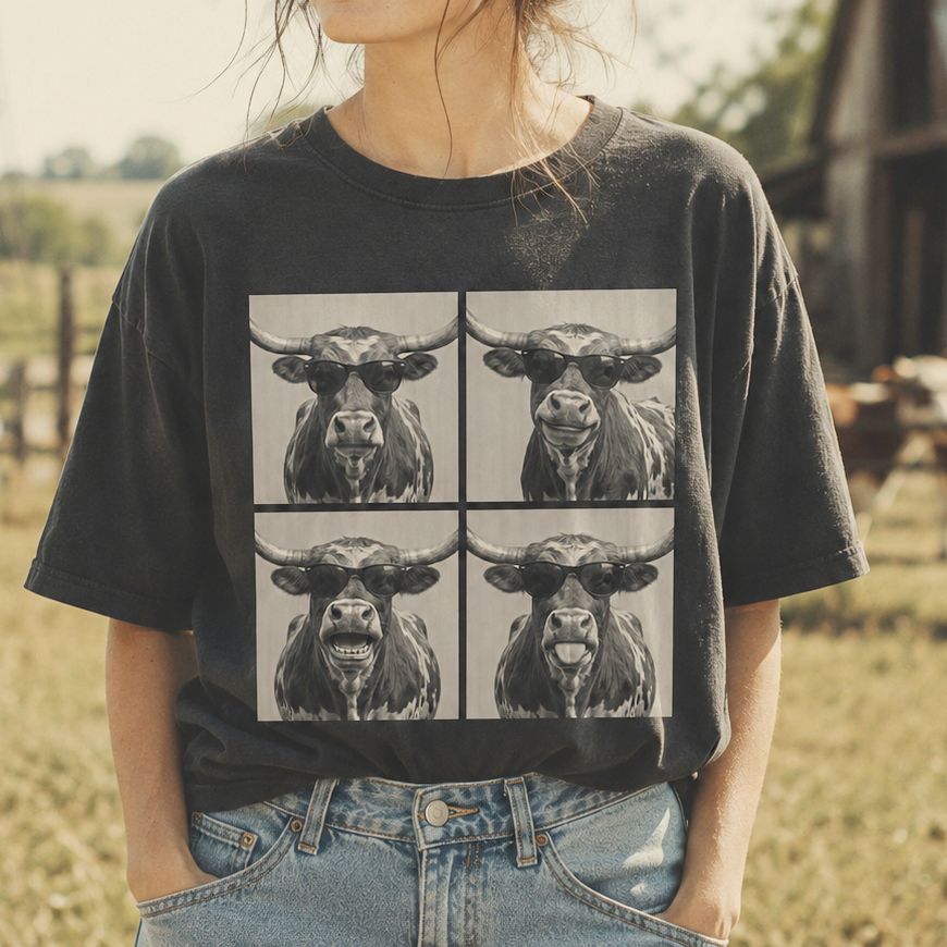 Photobooth Texas longhorn cattle Unisex T-Shirt,  Funny Cow Comfort Colors Shirt