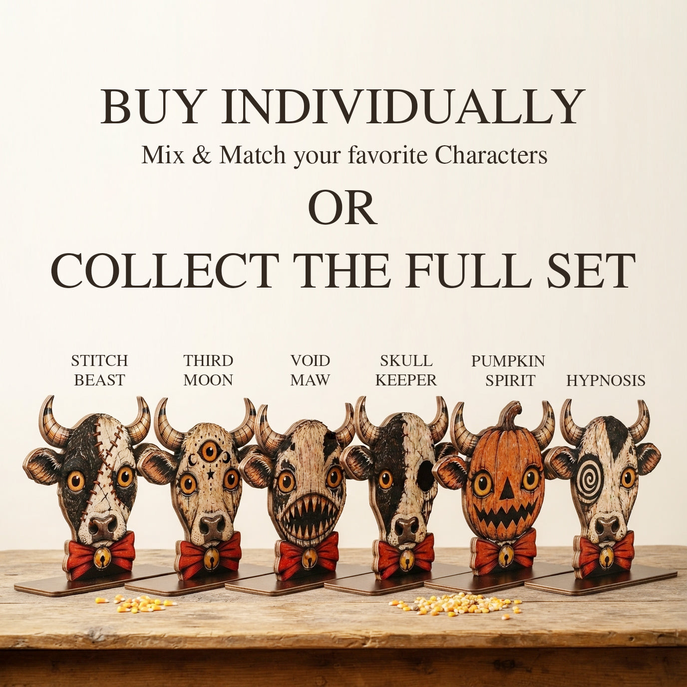 Halloween Cow Wooden Block for Shelf Decor, Housewarming Gift
