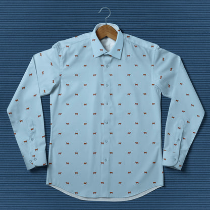 Red angus cattle icon pattern - Men's Casual Long Sleeve Shirt - myfunfarm