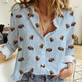 American Buffalo icon pattern Women's Mock Linen Shirts