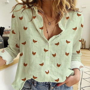 Rhode Island Red Chicken pattern Women's Mock Linen Shirts