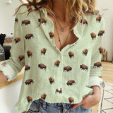 American Buffalo icon pattern Women's Mock Linen Shirts