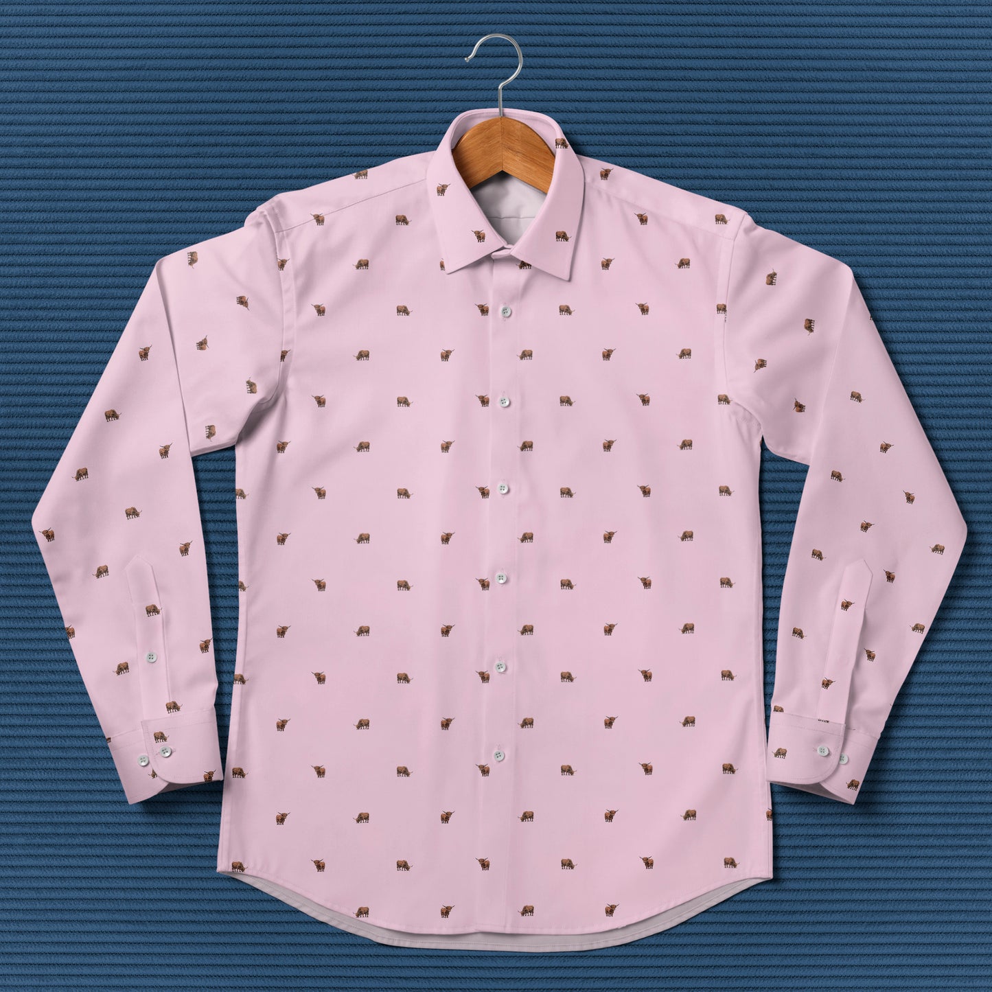 Highland cattle pattern - Men's Casual Long Sleeve Shirt - myfunfarm