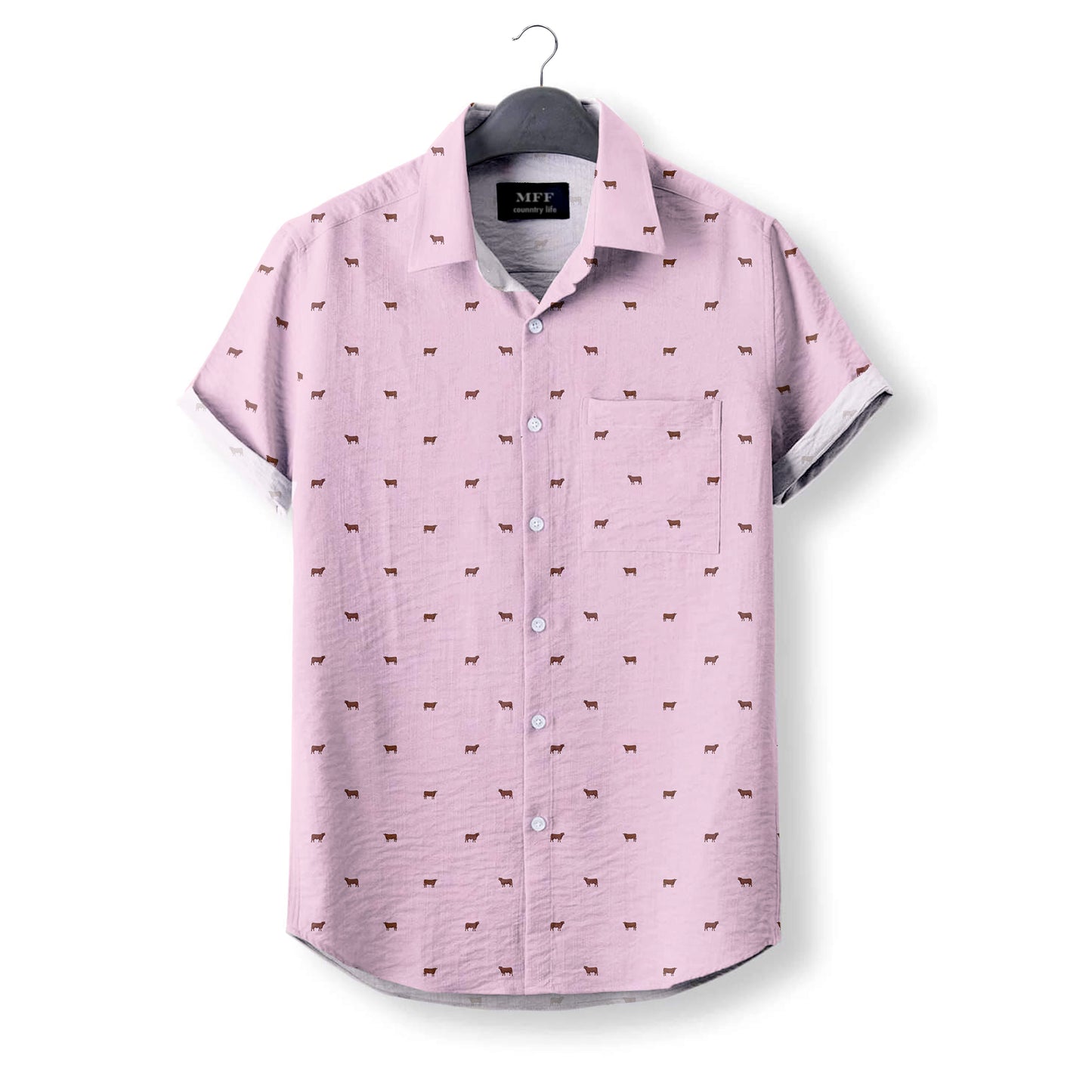 Red angus cattle icon pattern Women's Mock Linen Shirts for farmers - myfunfarm