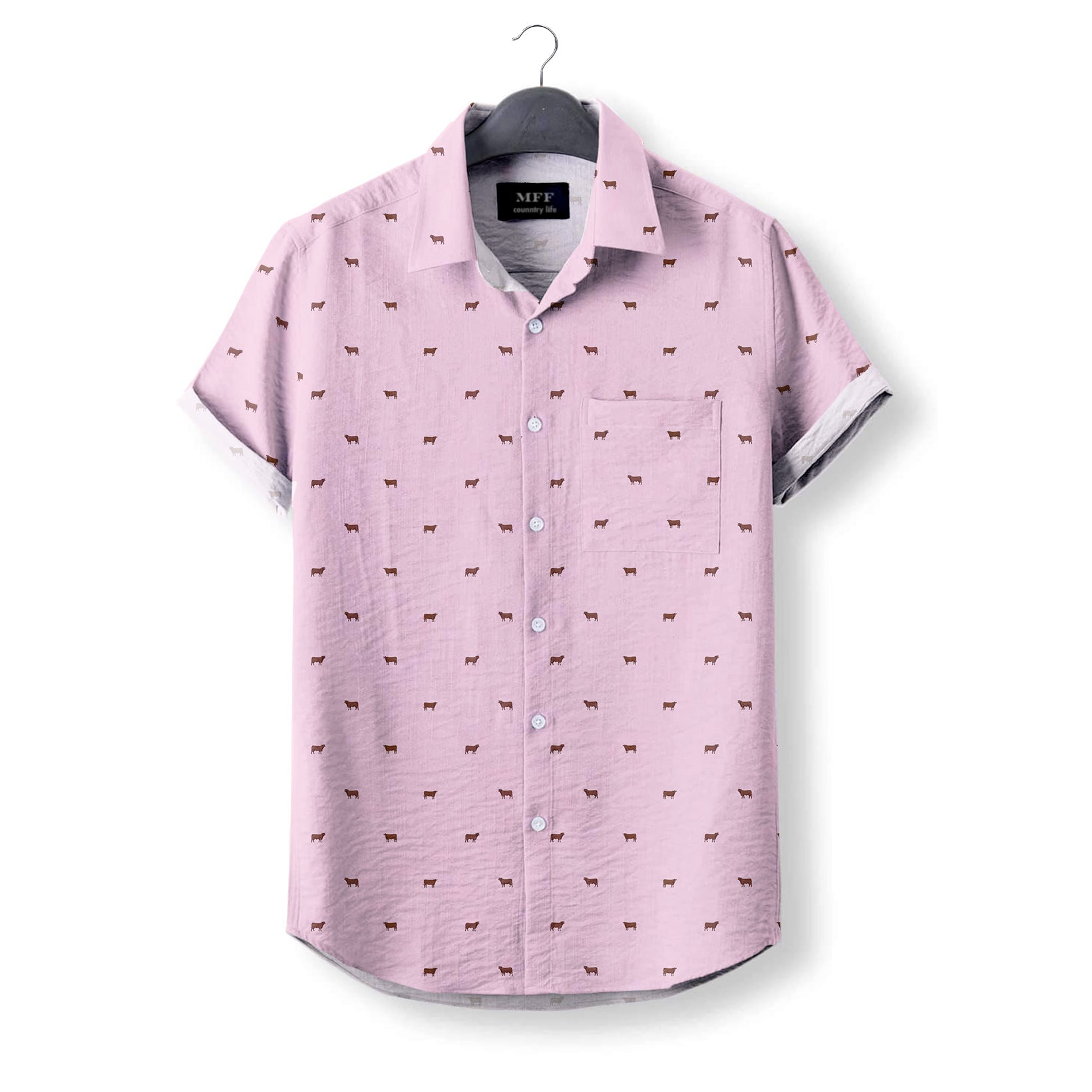 Red angus cattle icon pattern Women's Mock Linen Shirts for farmers - myfunfarm