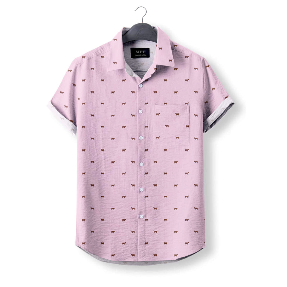 Red angus cattle icon pattern Women's Linen Shirts for farmers