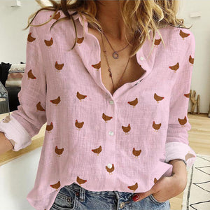 Rhode Island Red Chicken pattern Women's Mock Linen Shirts
