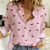 Rhode Island Red Chicken pattern Women's Mock Linen Shirts