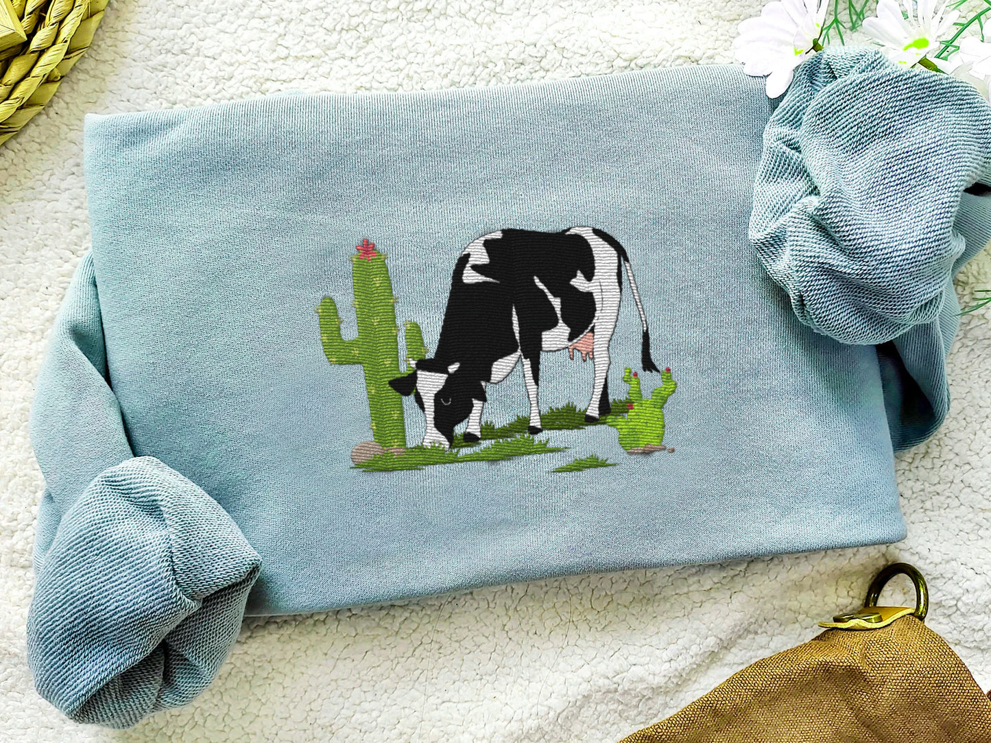 Cute Cow Embroidered Sweatshirt, Hoodie, T-shirt, Gift for Cow Lover