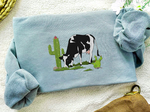 Cute Cow Embroidered Sweatshirt, Hoodie, T-shirt, Gift for Cow Lover