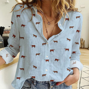 Hereford cattle icon pattern Women's Linen Shirts for farmers