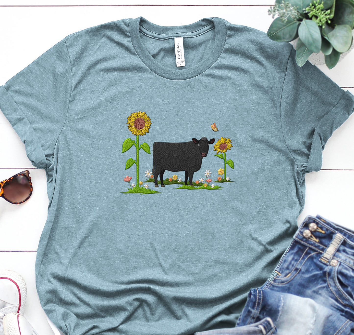 Cute Cow Embroidered Sweatshirt, Hoodie, T-shirt, Gift for Farmer - myfunfarm