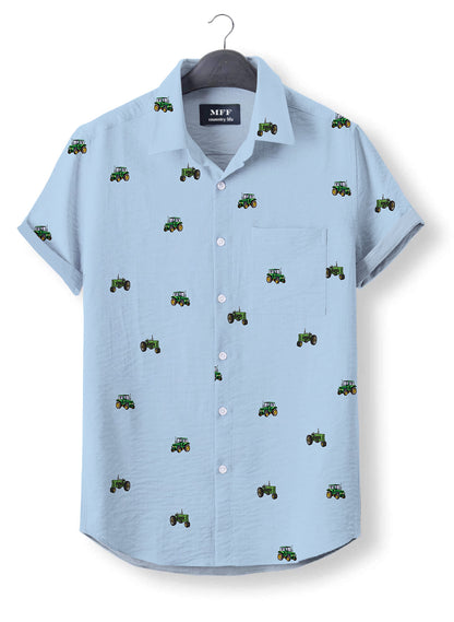 Green tractor icon pattern - Button Down Shirts for farmers - myfunfarm