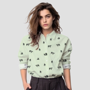 Cattle icon pattern -Women's Linen Shirts for farmers