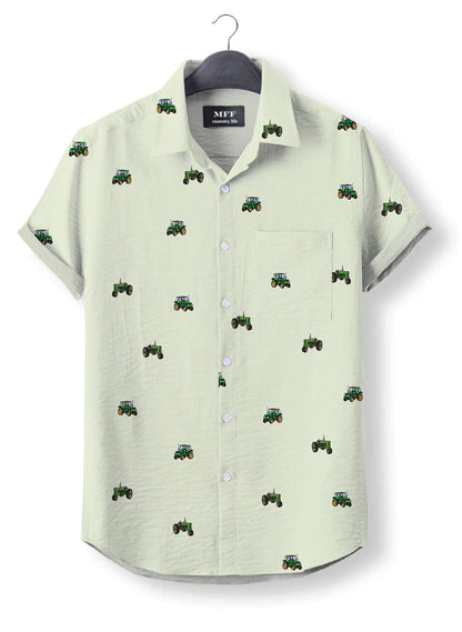 Green tractor icon pattern - Button Down Shirts for farmers - myfunfarm
