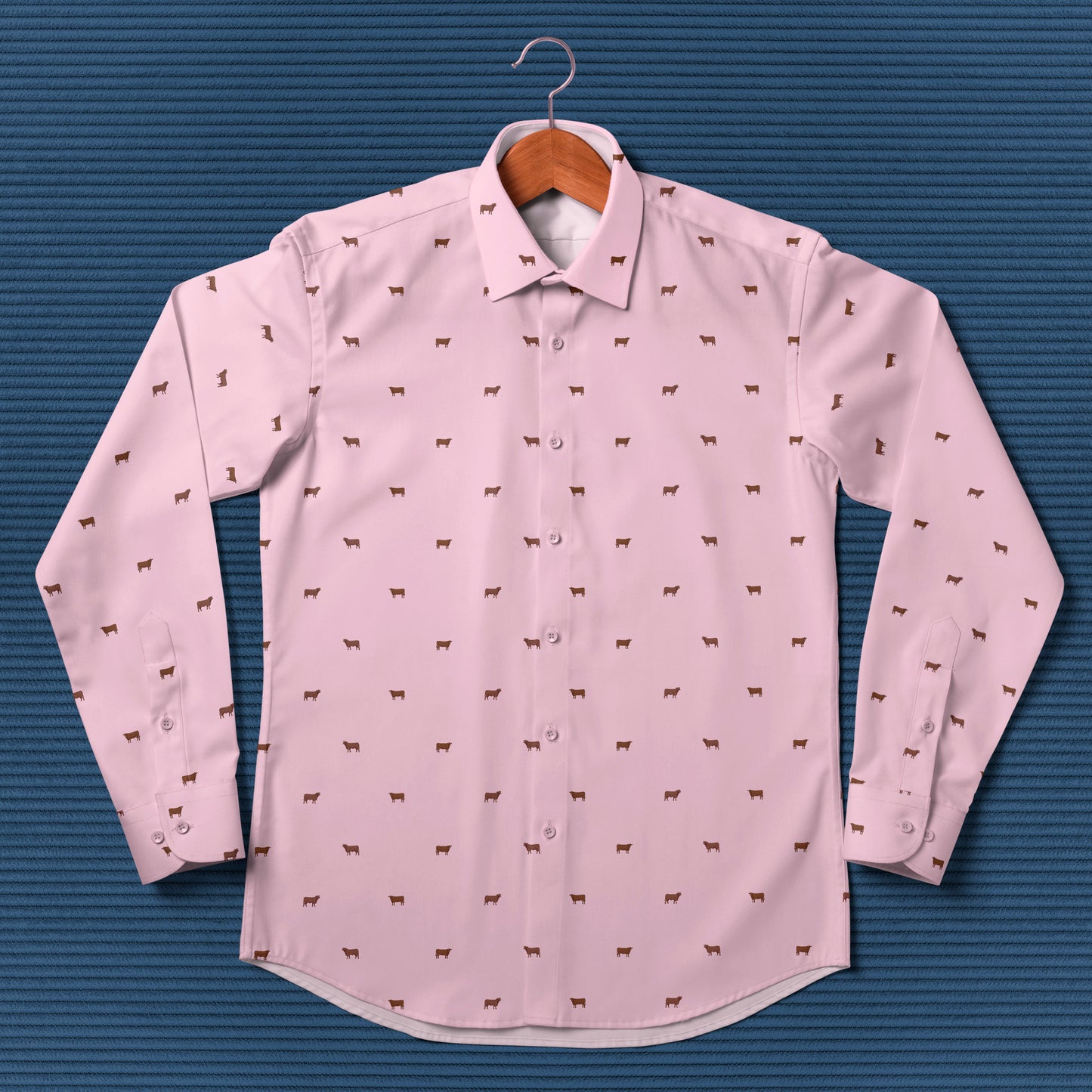 Red angus cattle icon pattern - Men's Casual Long Sleeve Shirt - myfunfarm