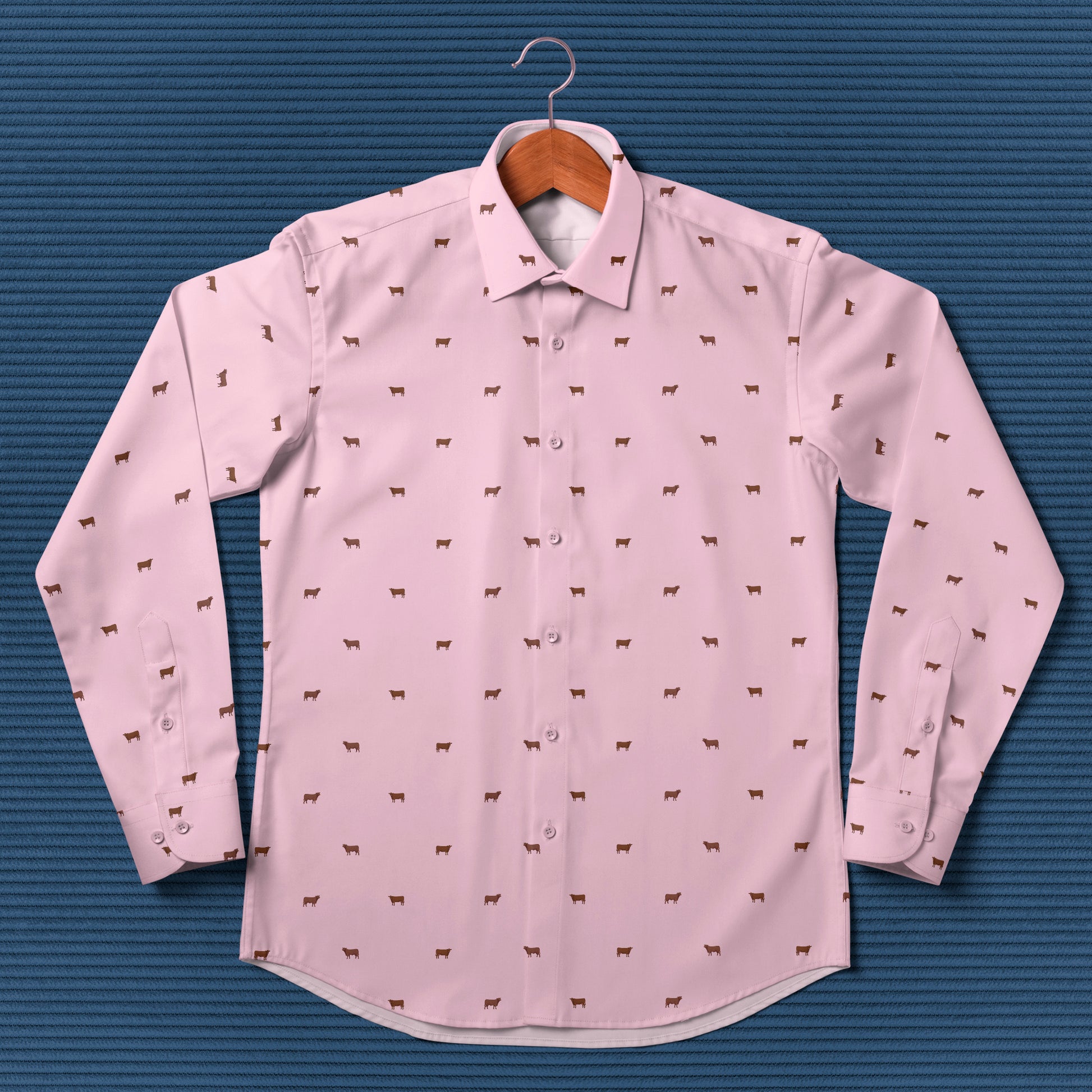 Red angus cattle icon pattern - Men's Casual Long Sleeve Shirt - myfunfarm