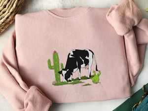 Cute Cow Embroidered Sweatshirt, Hoodie, T-shirt, Gift for Cow Lover