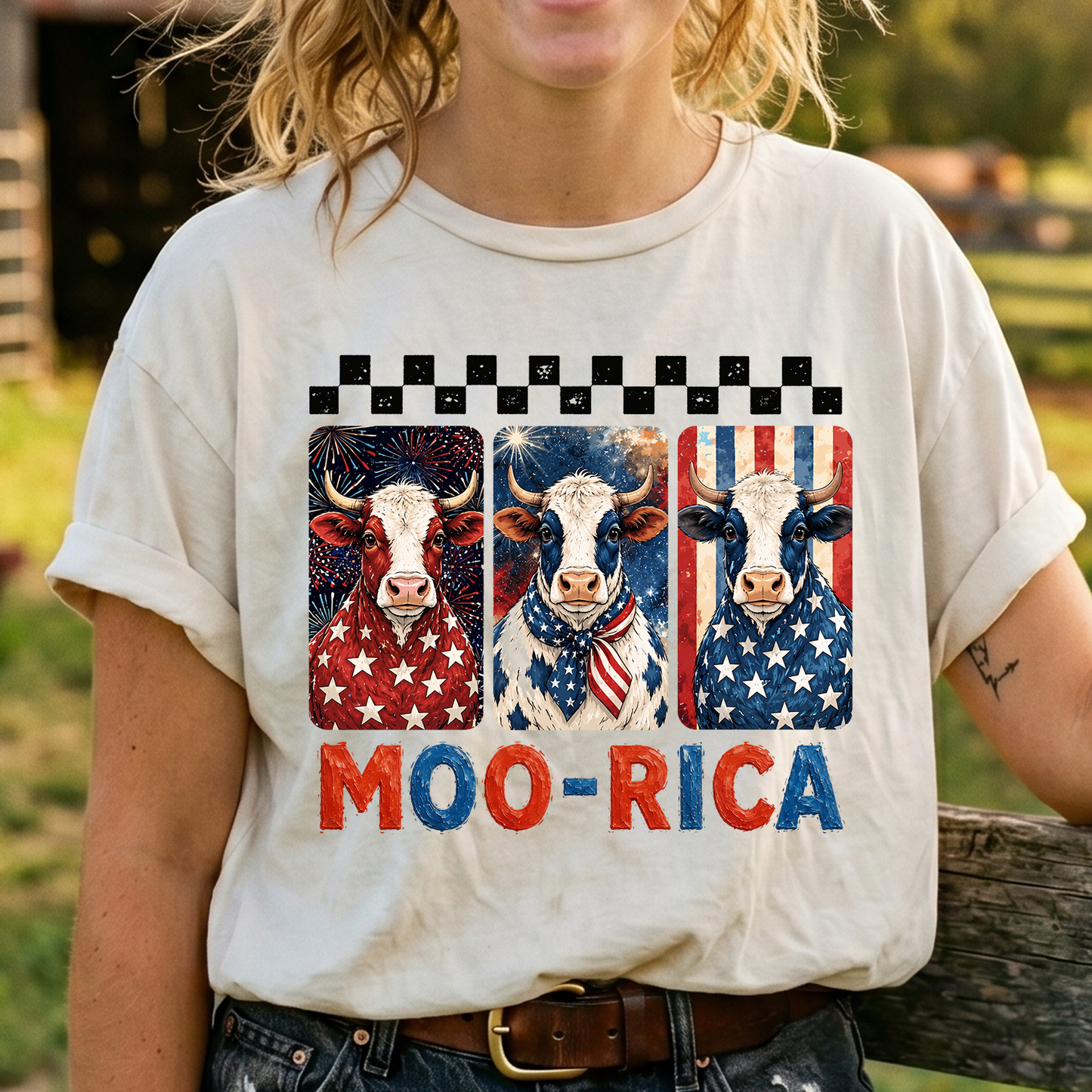 Cattle Moo-rica Flag painting, 4th of July Patriotic Gifts for Farmer