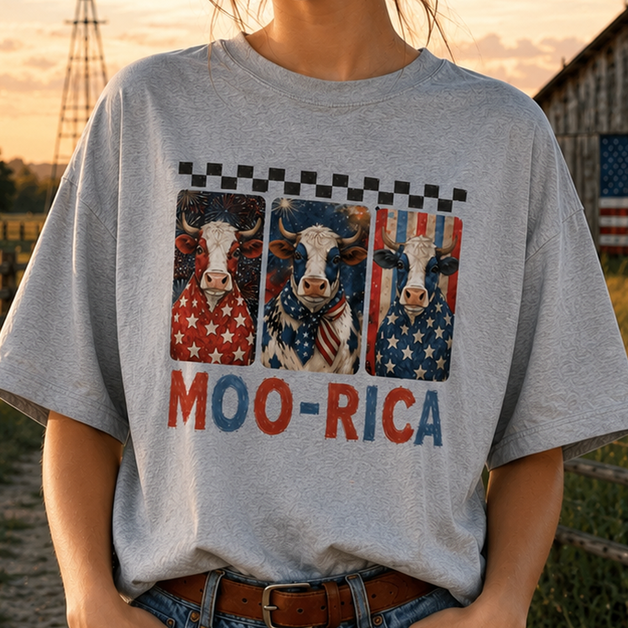Cattle Moo-rica Flag painting, 4th of July Patriotic Gifts for Farmer