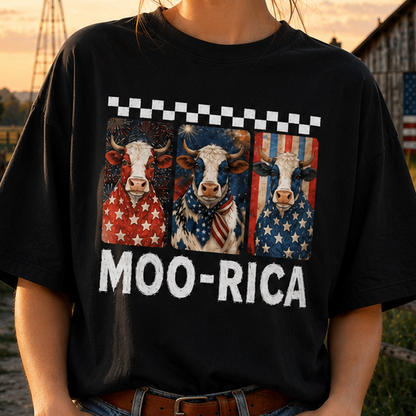 Cattle Moo-rica Flag painting, 4th of July Patriotic Gifts for Farmer