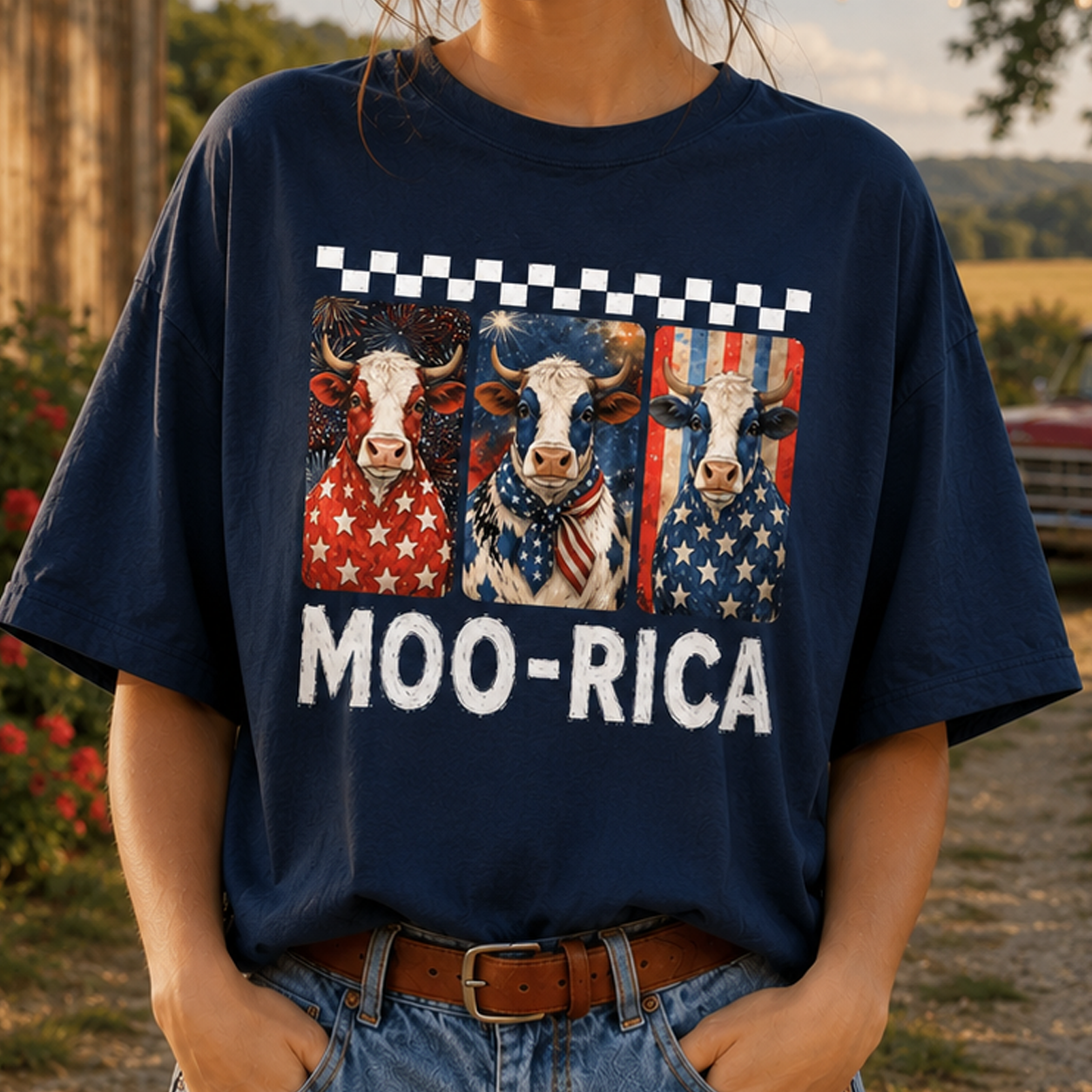 Cattle Moo-rica Flag painting, 4th of July Patriotic Gifts for Farmer