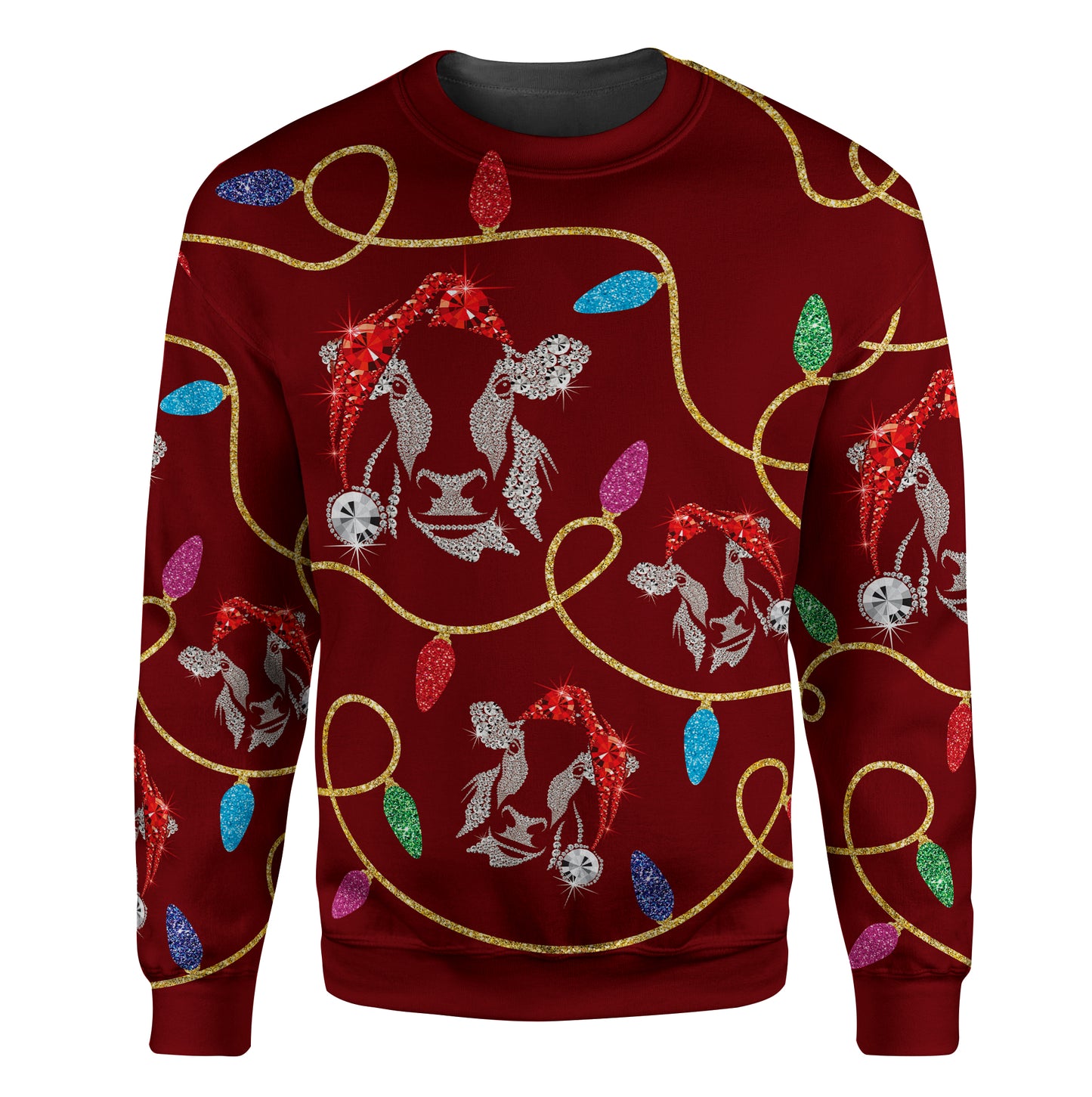 Fake Glitter Print Cow lights Merry Christmas - Unisex Sweatshirt for Adult and Kid