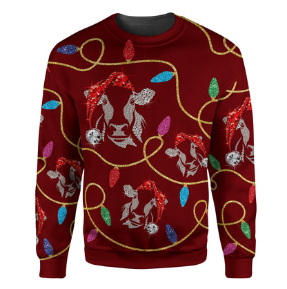 Fake Glitter Print Cow lights Merry Christmas - Unisex Sweatshirt for Adult and Kid