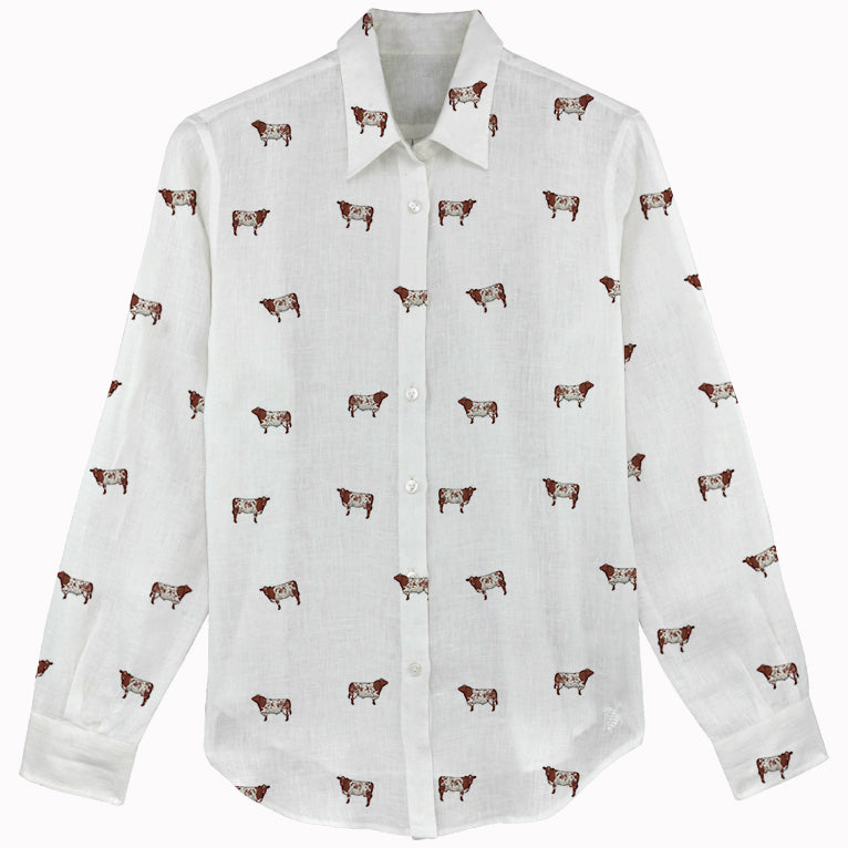 Shorthorn cattle icon pattern Women's Mock Linen Shirts for farmers