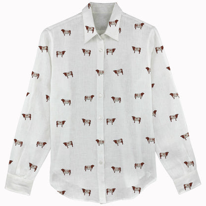 Shorthorn cattle icon pattern Women's Mock Linen Shirts for farmers