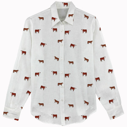 Hereford cattle icon pattern Women's Mock Linen Shirts for farmers - myfunfarm