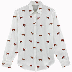 Hereford cattle icon pattern Women's Linen Shirts for farmers