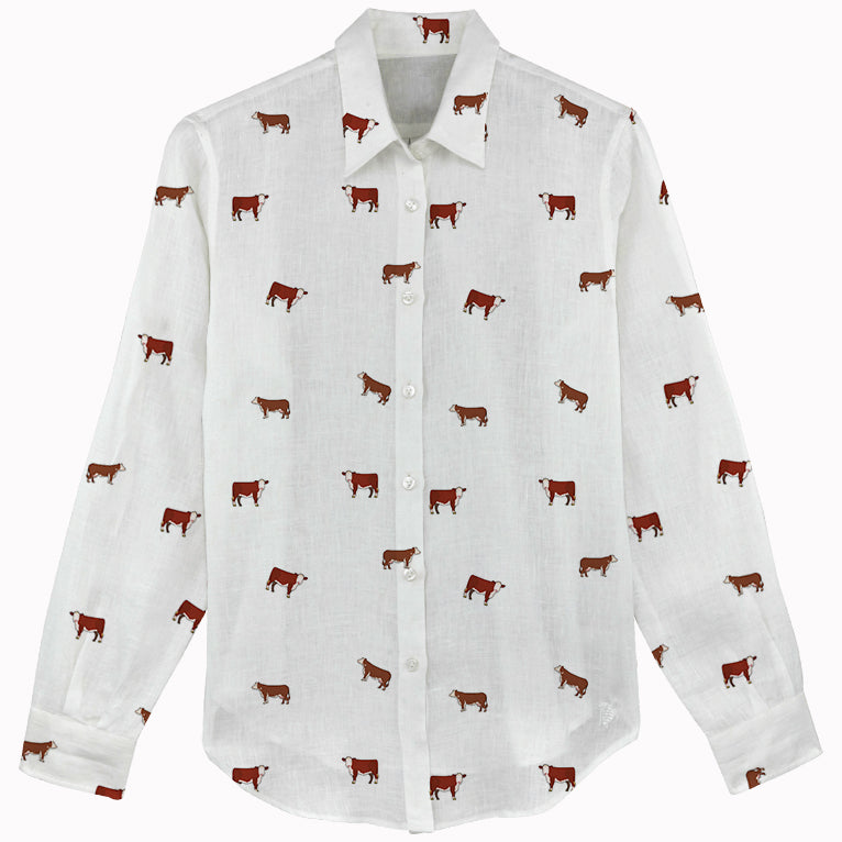 Hereford cattle icon pattern Women's Linen Shirts for farmers