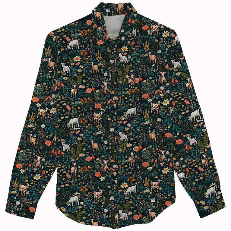 Floral Goat pattern Women's Mock Linen Shirts