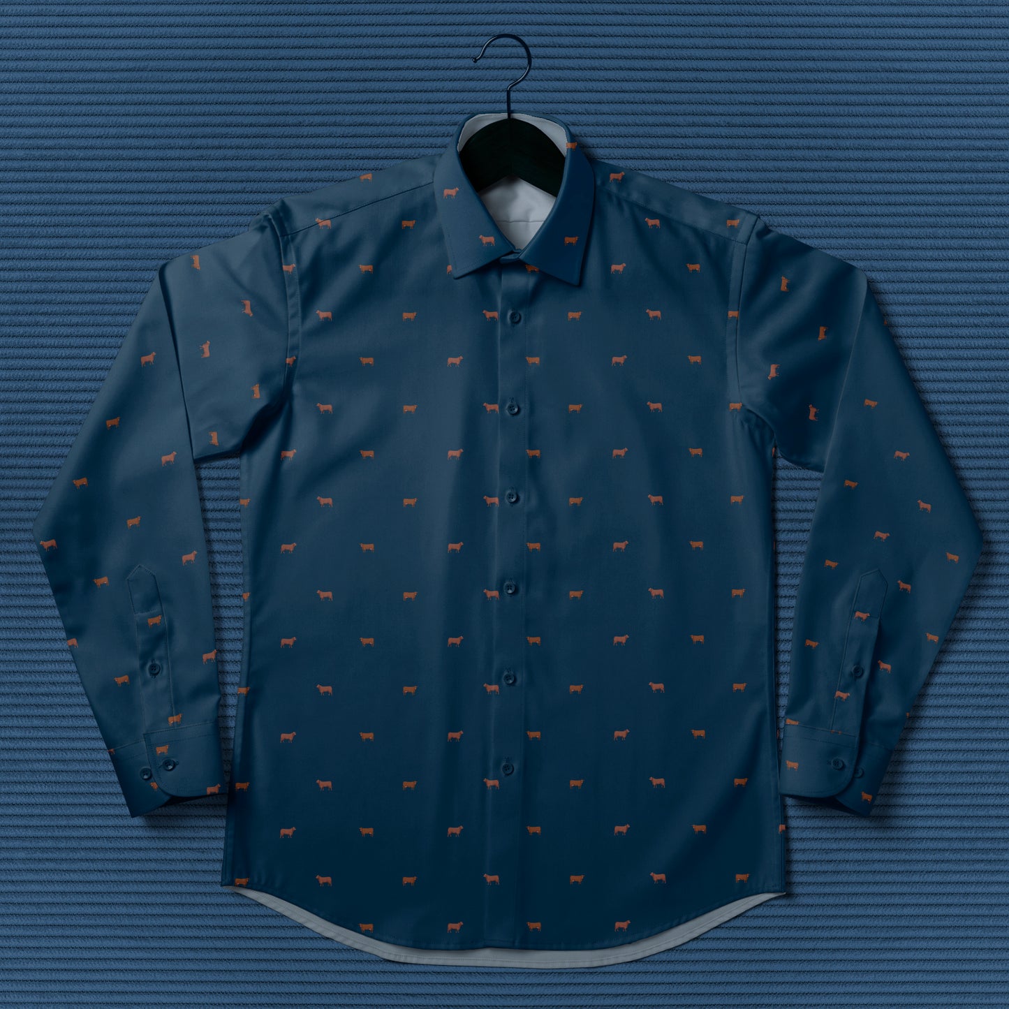 Red angus cattle icon pattern - Men's Casual Long Sleeve Shirt - myfunfarm