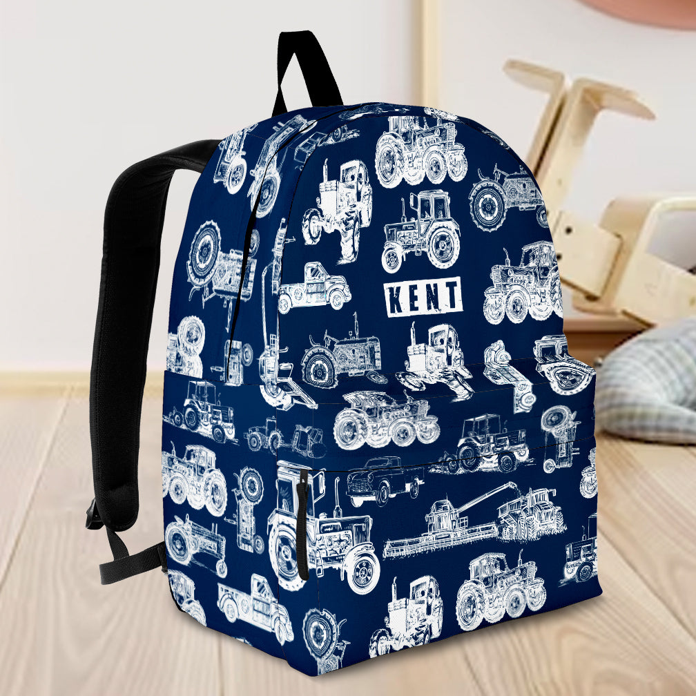 Personalised Bag-Custom Name Backpack Tractor pattern