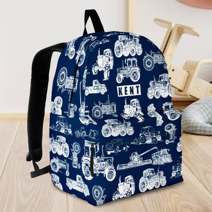 Personalised Bag-Custom Name Backpack Tractor pattern
