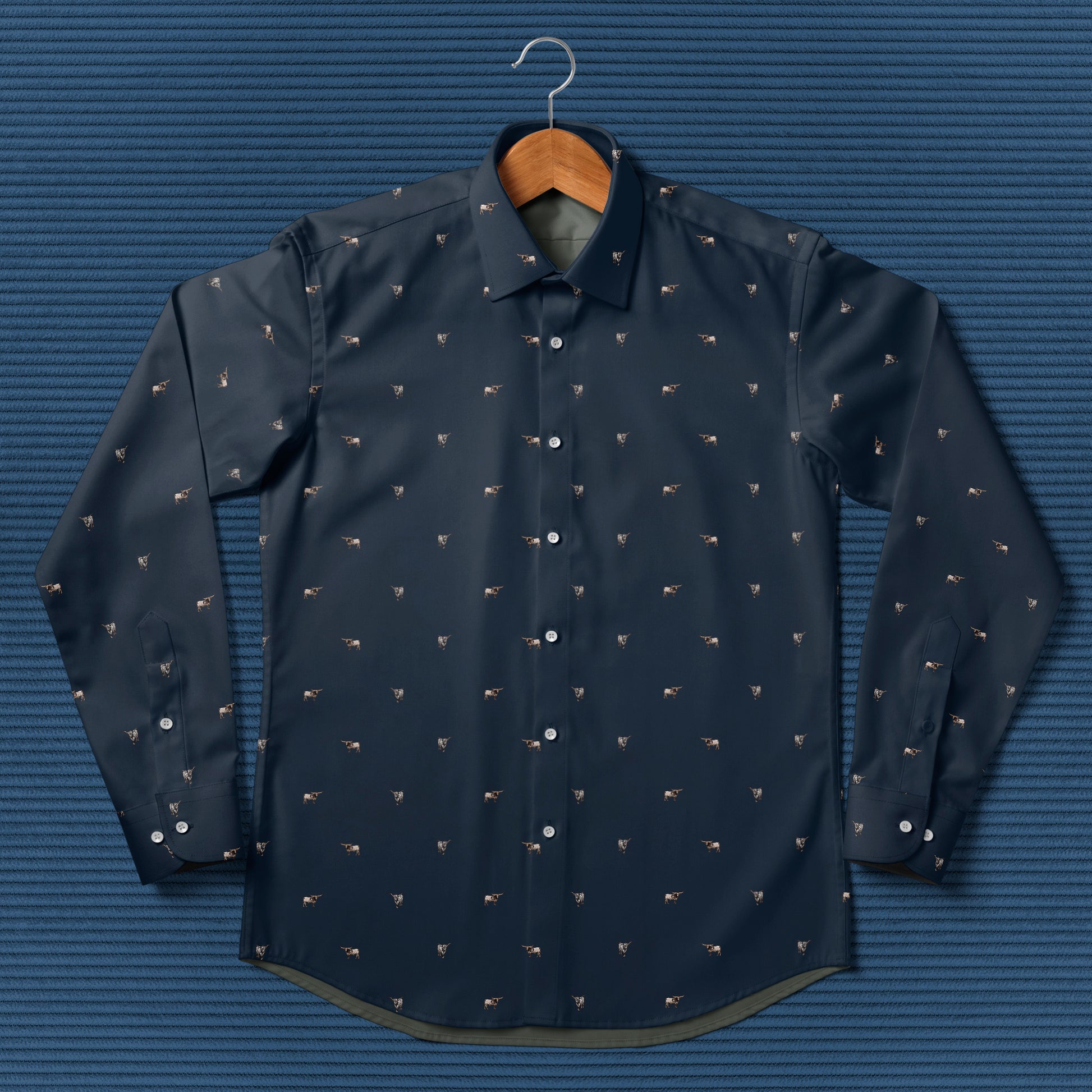Texas Longhorn Cattle pattern - Men's Casual Long Sleeve Shirt - myfunfarm