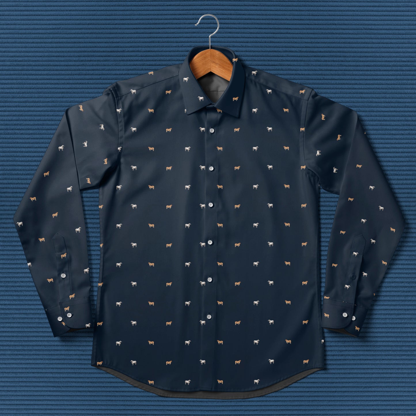 Brahman cattle icon pattern - Men's Casual Long Sleeve Shirt - myfunfarm