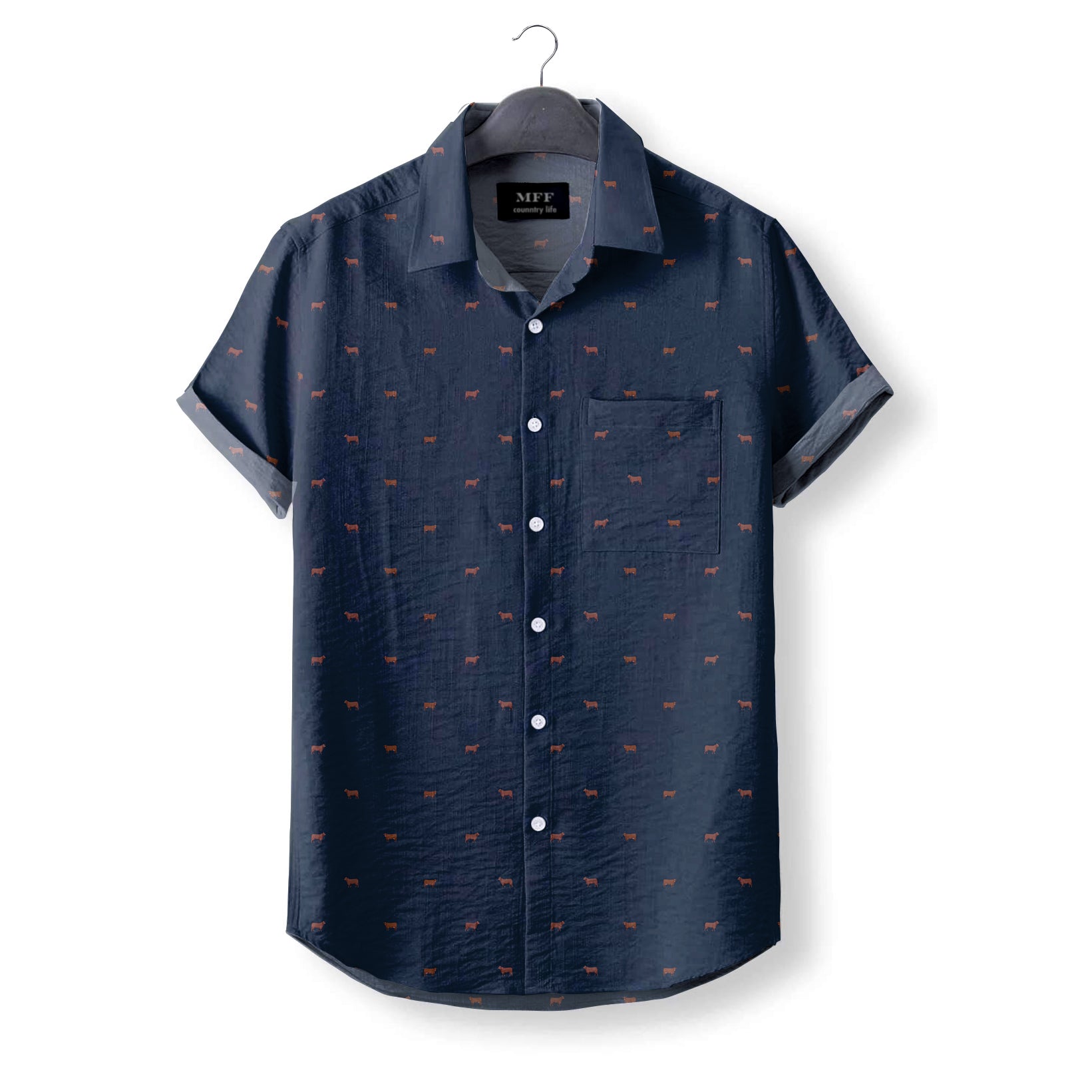 Red angus cattle icon pattern Women's Mock Linen Shirts for farmers - myfunfarm