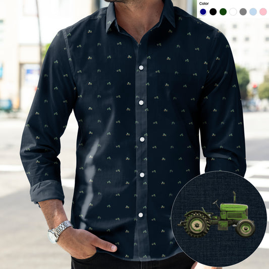Tractor pattern - Men's Casual Long Sleeve Shirt - myfunfarm