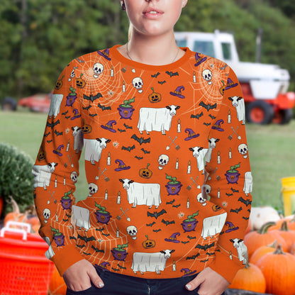 Cute Cow Ghost Halloween pattern - Unisex Hoodie, Sweatshirt, Pants for Adult and Kid - myfunfarm