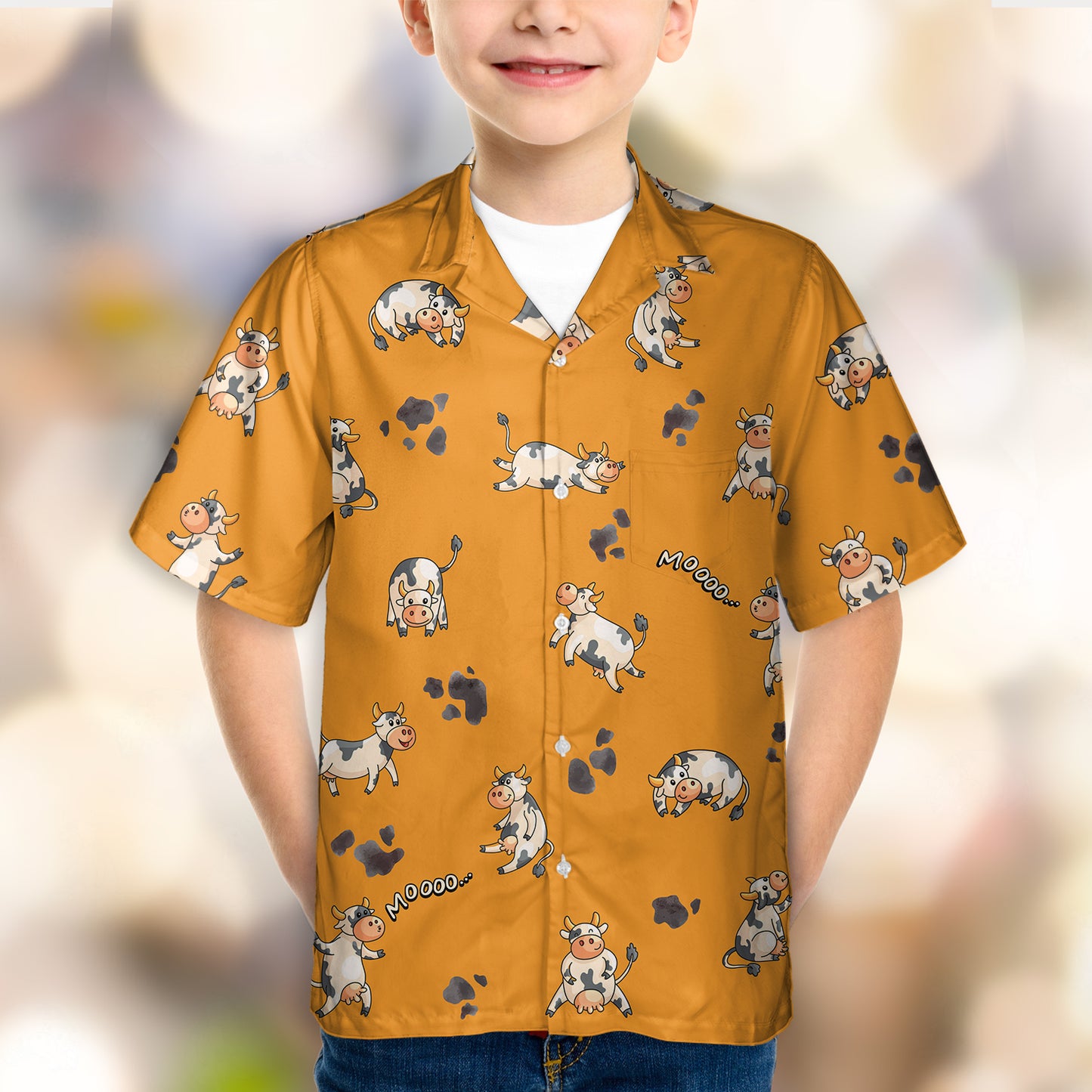 Cute Cow pattern - Hawaiian Shirt, Shorts for Kid