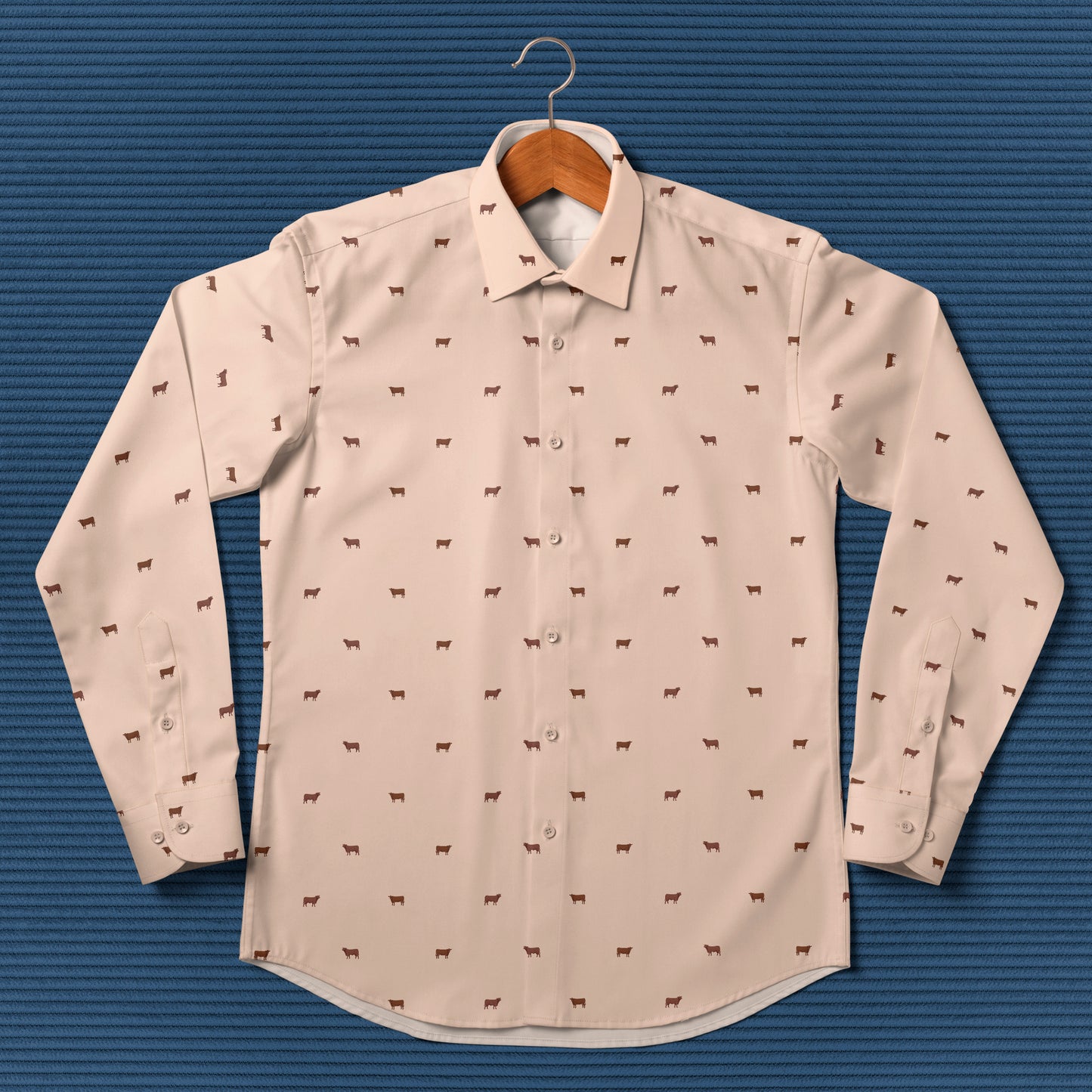 Red angus cattle icon pattern - Men's Casual Long Sleeve Shirt - myfunfarm