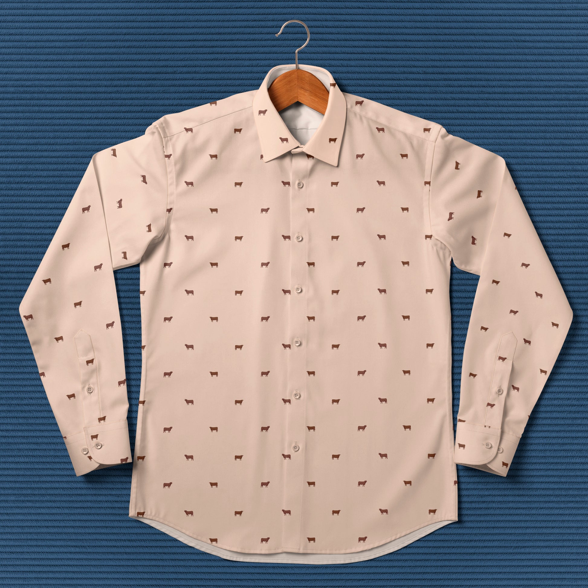 Red angus cattle icon pattern - Men's Casual Long Sleeve Shirt - myfunfarm