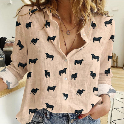 Brangus Cattle icon pattern Women's Mock Linen Shirts for farmers - myfunfarm