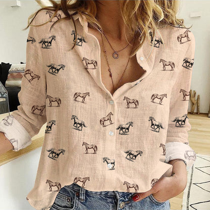 Horse icon pattern Women's Mock Linen Shirts - myfunfarm