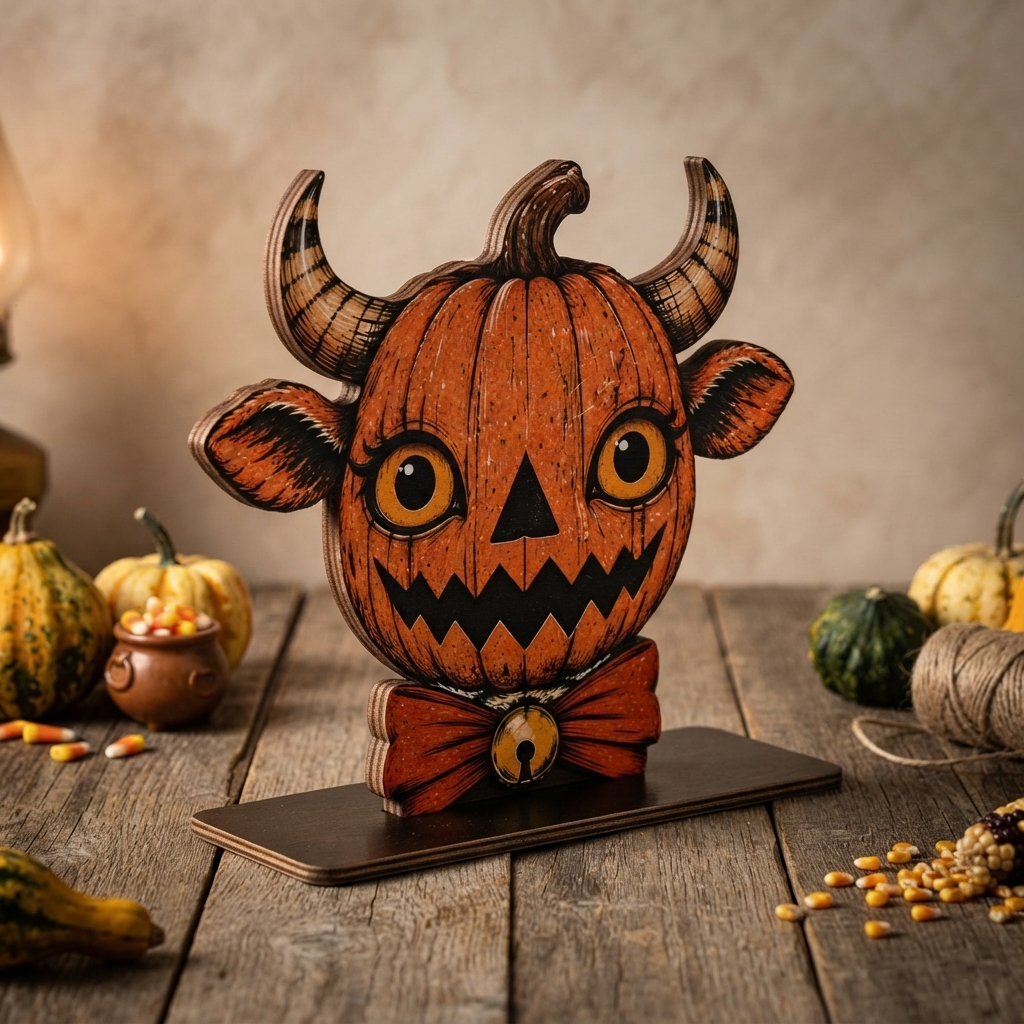 Halloween Cow Wooden Block for Shelf Decor, Housewarming Gift