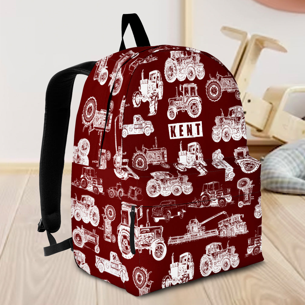 Personalised Bag-Custom Name Backpack Tractor pattern