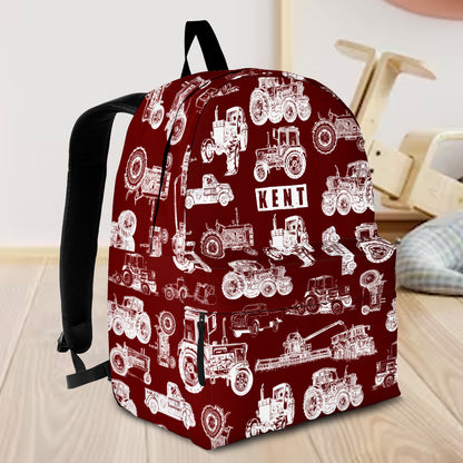 Personalised Bag-Custom Name Backpack Tractor pattern